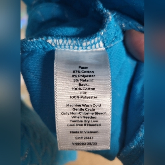 💚HP💚NWT T by Talbots Blue Silver Metallic Cotton Blend Crossover Neck Pullover - Picture 7 of 8